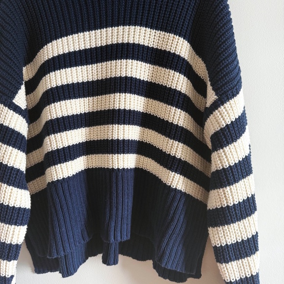 NWT Madewell Wide Rib Turtleneck Sweater | Women’s Large | Indigo Stripe Knit - Picture 5 of 10